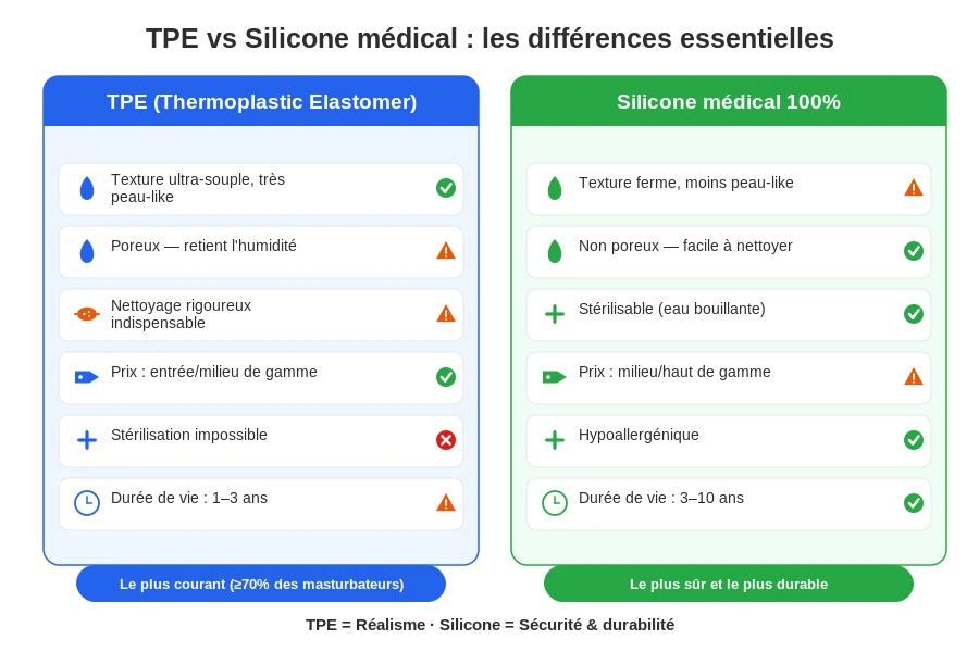 Comparatif des matériaux TPE vs silicone des masturbateurs