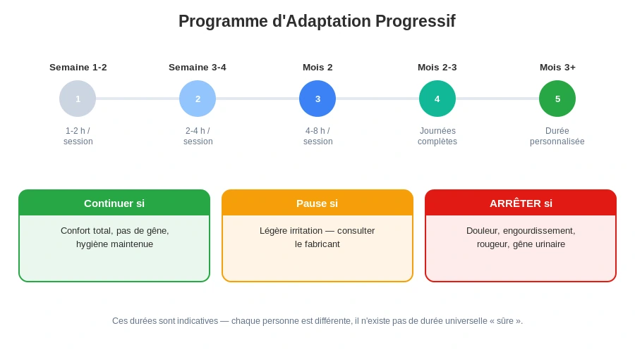 Programme adaptation cage chastete progressivite duree debutant