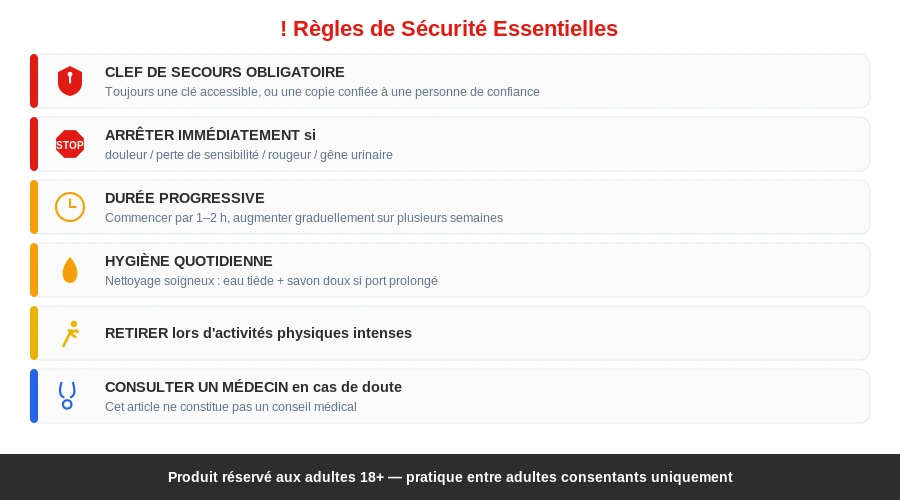 Regles securite cage chastete homme cle secours hygiene urgence