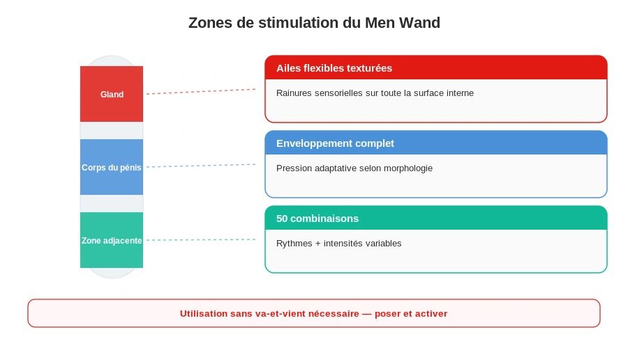 Satisfyer men wand zones stimulation gland penis vibrations infographie